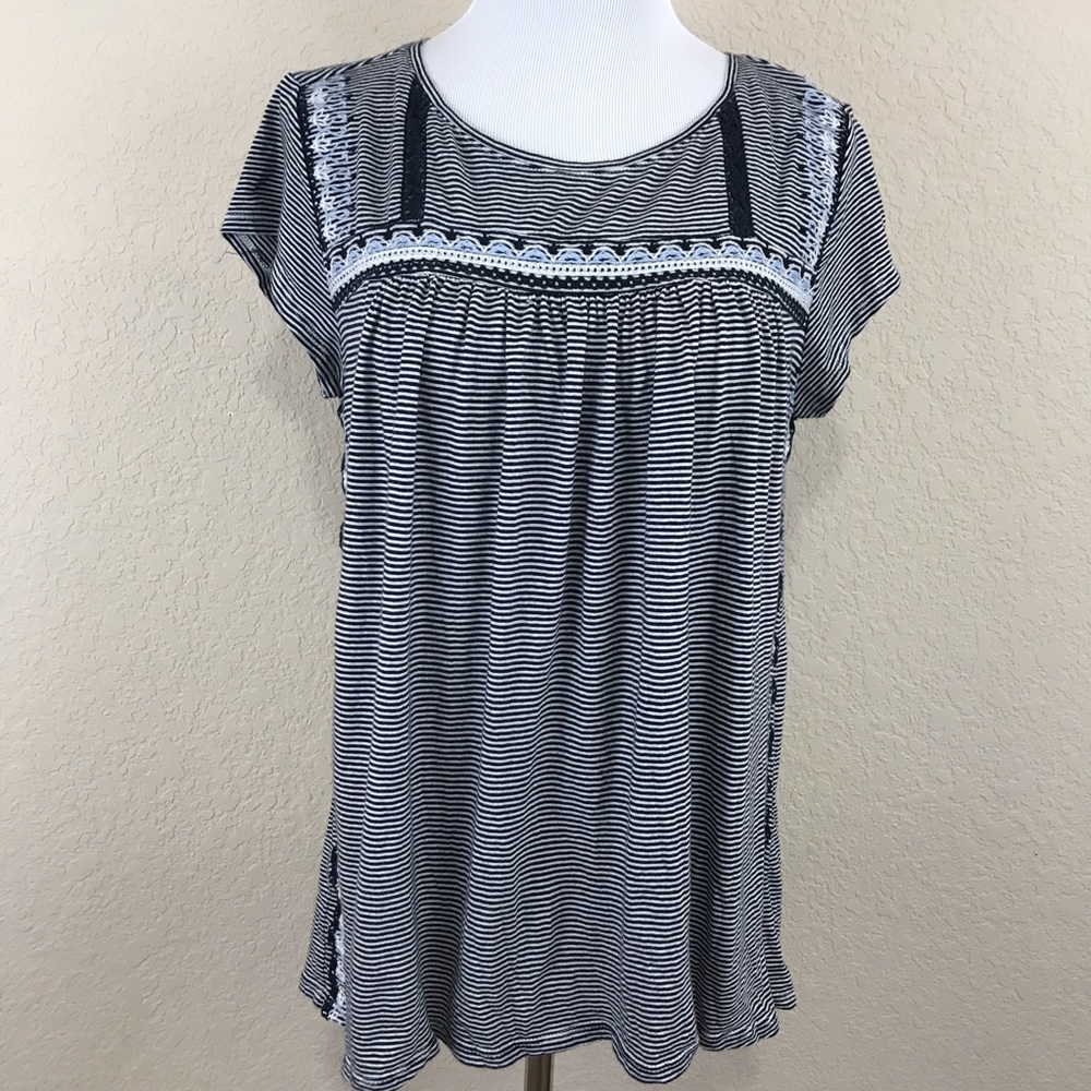 Ann Taylor Loft Embroidered Stripe Top